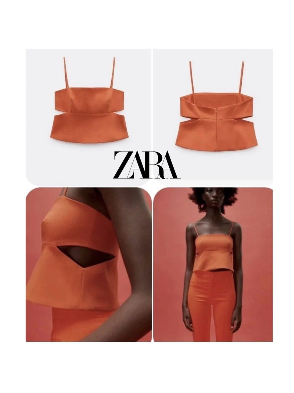 Zara Bright orange cutout camisole top blouse Sz L NWOT spring summer festival
